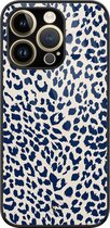 Hoesje geschikt voor iPhone 14 Pro - Luipaard blauw - Luxe Hard Case - Luipaardprint - Blauw - Mooie Telefoonhoesjes