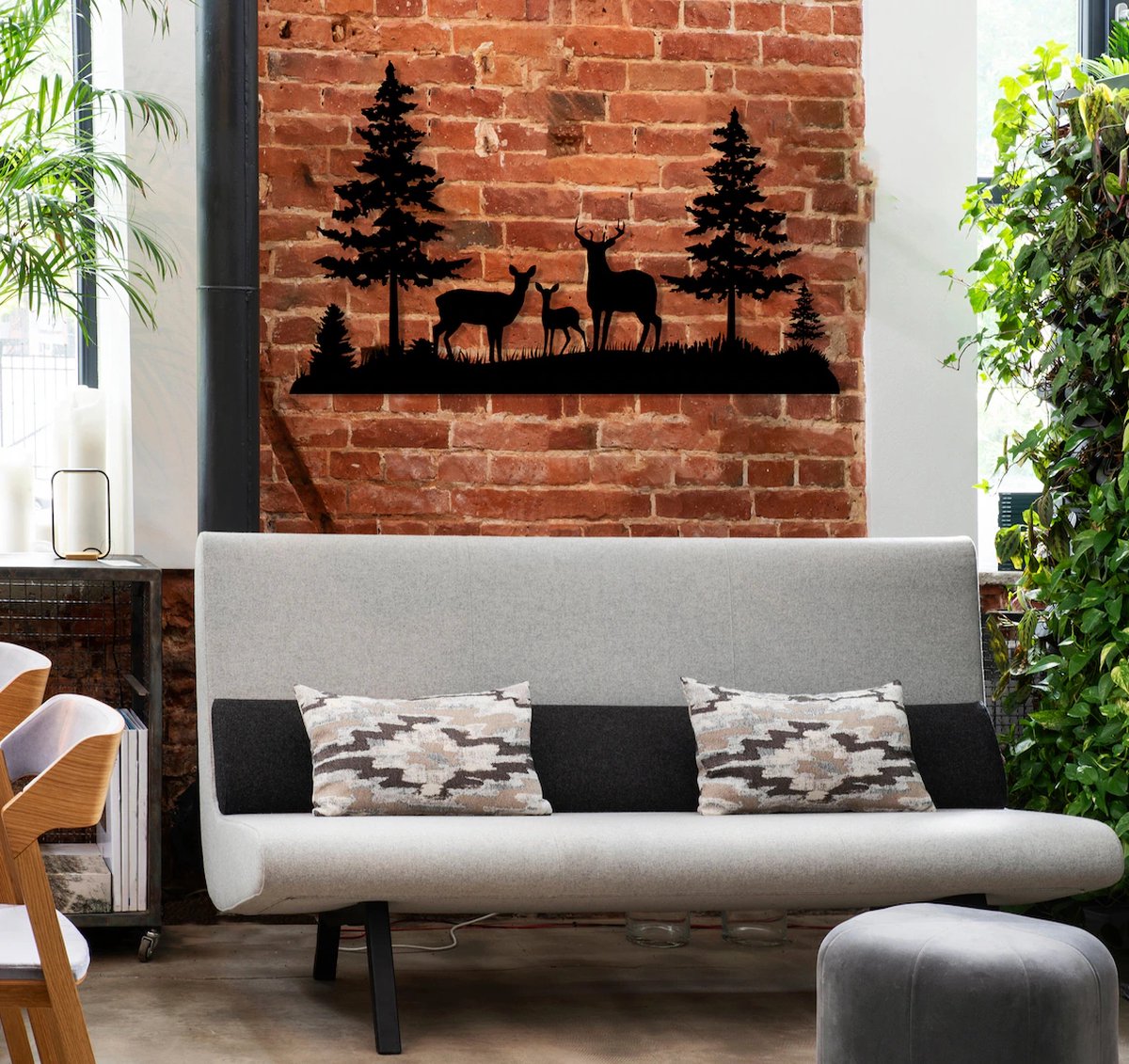 Metalen Wanddecoratie Herten Familie – 3D Wandkunst – Zwart – 115 x 70 cm