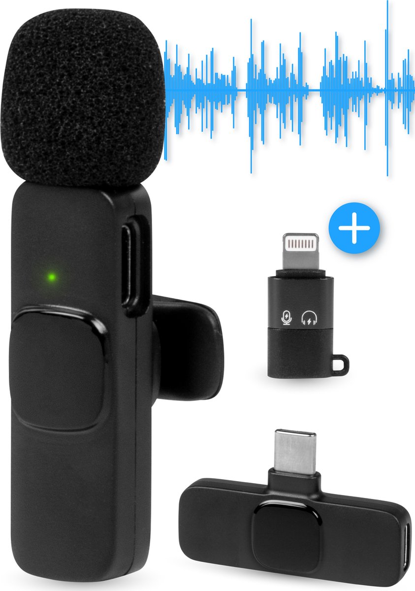 Nuvance - Draadloze Microfoon - Dasspeld Microfoon - Geschikt voor Usb-C & Apple Lightning - Lavelier Microfoon - Plug & Play