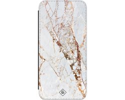 Casimoda® bookcase - Geschikt voor Samsung Galaxy S21 FE - Hoesje met pasjeshouder - Marmer Goud - Goudkleurig - Kunstleer