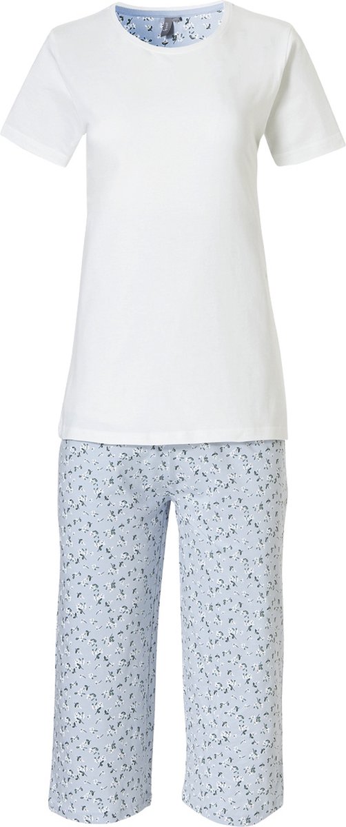 By Louise Dames Capri Korte Pyjama Set Wit / Blauw - Maat XL