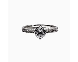 Ring Dames - S925 Zilver Gerhodineerd - Verlovingsring - Een maat - Verstelbaar Ring - Ring met Zirkonia
