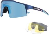 KAPVOE Sport Zonnebril - COMPLETE SET - 4 GLAZEN - Fietsbril - Sportbril - Mountainbike - Ski - Wintersport - Sneeuw - Polariserend - UV 400 - Nachtbril - Frame voor Zonnebril op Sterkte - Hoesje -Brillenkoker - BLAUW