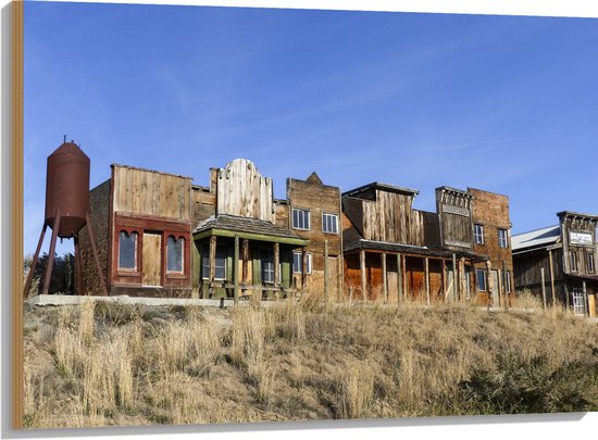 Hout - Westernse Huizen - 100x75 cm - 9 mm dik - Foto op Hout (Met Ophangsysteem)