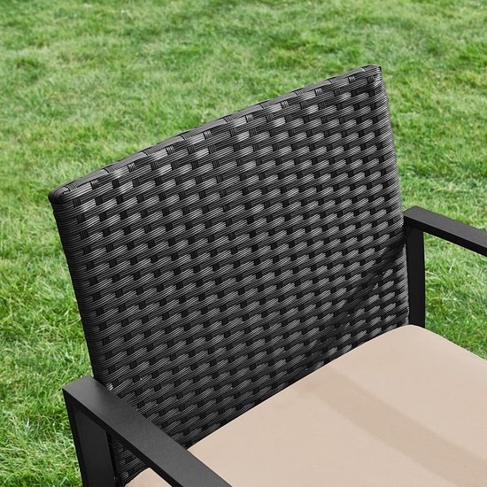 SONGMICS Balkonmöbel, Gartenmöbel-Set, aus PE-Polyrattan, Lounge-Set, Tisch und 2 Stühle, Terrassenmöbel, Outdoor, für Terrasse, Balkon, Garten, schwarz-Taupe GGF003B01