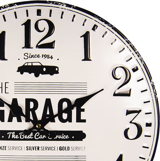 HAES DECO - Horloge Murale 40 cm Vintage Zwart et Wit avec Impression Garage  - Cadran... | bol.com