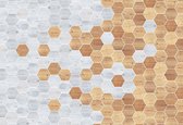 Fotobehang - Vlies Behang - Hexagons - Hout - Mozaïek - 368 x 254 cm