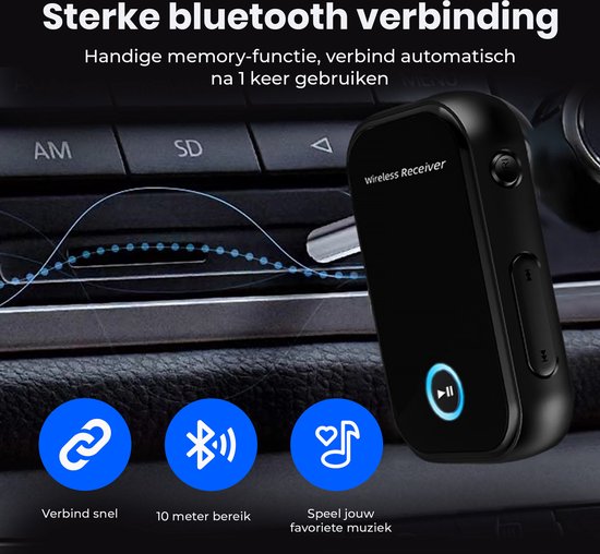 DirectGoods® Bluetooth Receiver - 3.5MM AUX - Bluetooth Ontvanger - Handsfree Bellen - Bluetooth Audio Receiver - Bluetooth Auto via AUX - Incl. Aux Kabel
