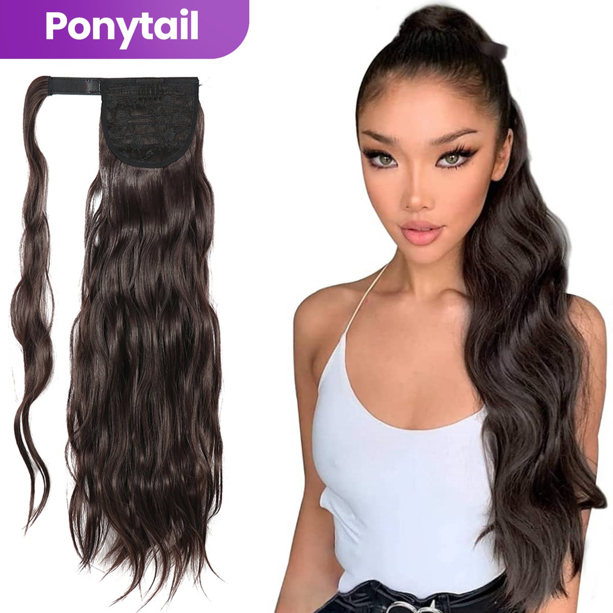 SassyGoods® Ponytail Extensions Paardenstaart Haar - Haarstuk - Bruin - 70 cm