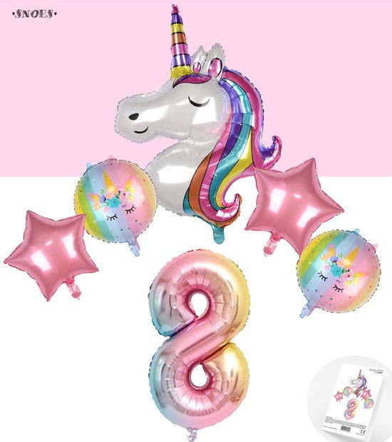 * Snoes * Unicorn * Eenhoorn Rainbow XL * Achtste verjaardag * Hoera 8 Jaar * Birthday * Ballon Cijfer 8