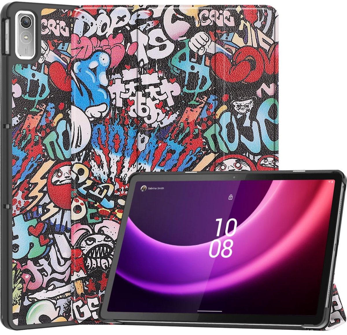 Mobigear Tablethoes geschikt voor Lenovo Tab P11 Gen 2 Hoes | Mobigear Tri-Fold Bookcase - Graffiti