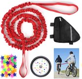 Bicycle Children, Parents Child Pull Rope Red with Bicycle Triangle Bag Tow Rope Bike MTB Tow Rope Elastic Tow Rope Load Capacity 500 lbs with Coloured Bicycle Spokes Beads
