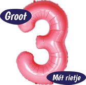 Cijfer Ballonnen - Ballon Cijfer 3 - 70cm Roze - Folie - Opblaas Cijfers - Verjaardag - 3 jaar, 30 jaar - Versiering