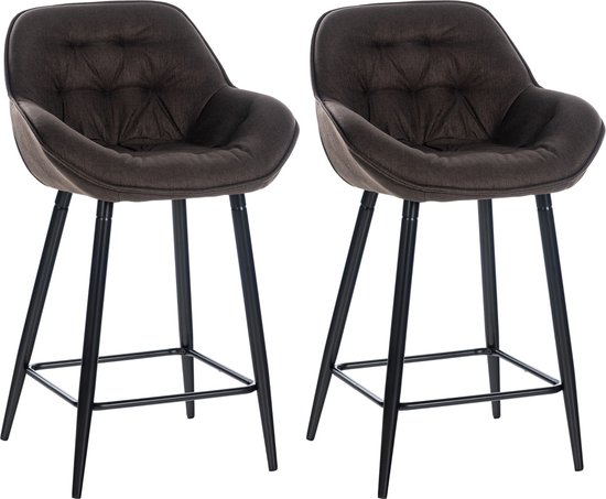 CLP Gibson Set de 2 tabourets de bar - avec dossier - avec accoudoir - Tissu marron