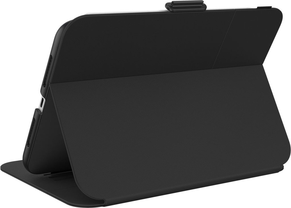 Speck hoesje geschikt voor Apple iPad Mini 6 8.3 (2021) Apple iPad mini 7 (2024) - Stand functie - Veiligheidskliksysteem - Automatisch aan/uit magneet functie - Gevoerde binnenkant - Microban Antibacterieel - Zwart