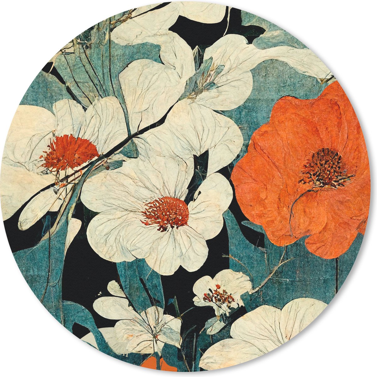 Muismat rond 30x30 cm - Mousepad Bloemen - Planten - Vintage - Azië - Oranje - Ronde muismatten