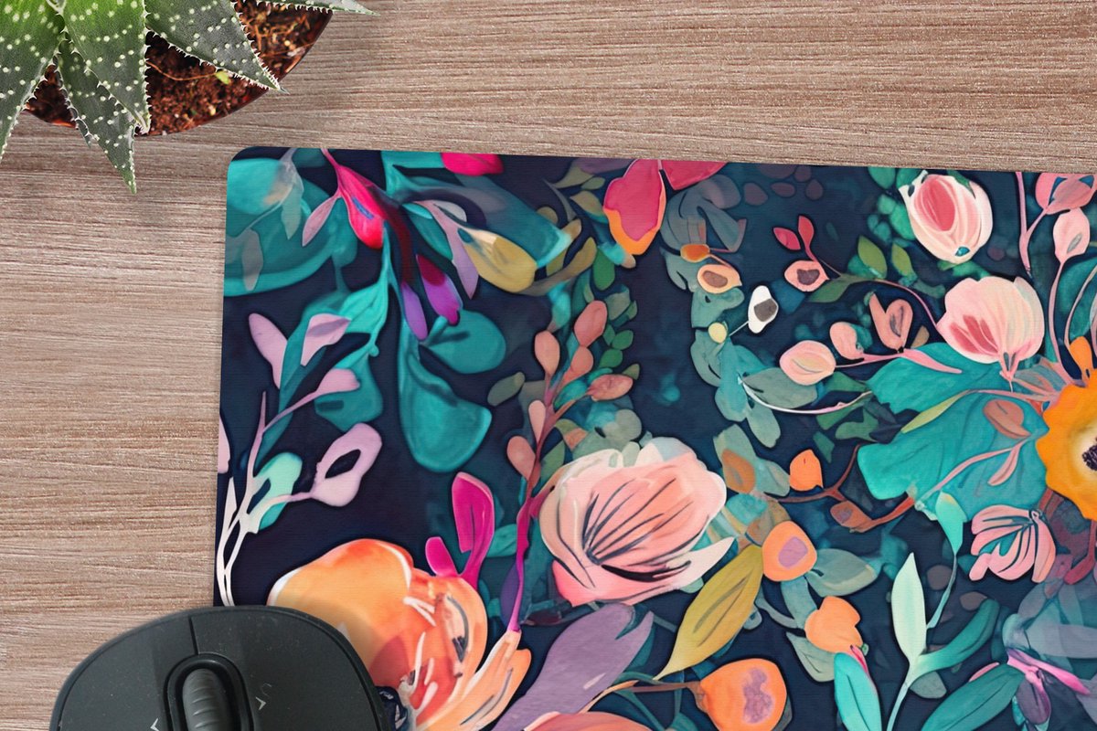 Muismat XXL 50x50 cm - Bureau onderlegger - Bureau mat Kleurrijk - Bloemen - Kunst - Natuur - Hippie - Bureaumat - Gaming mousepad xl - Bureaulegger groot - Computer deskmat