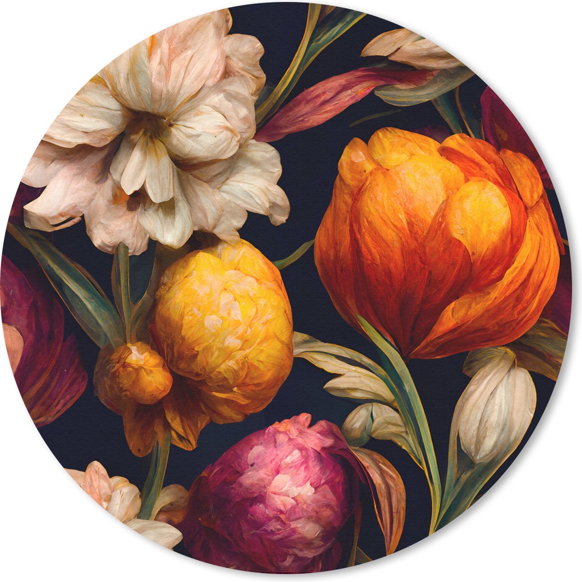 Muismat rond 20x20 cm - Mousepad Bloemen - Planten - Kleuren - Wit - Ronde muismatten
