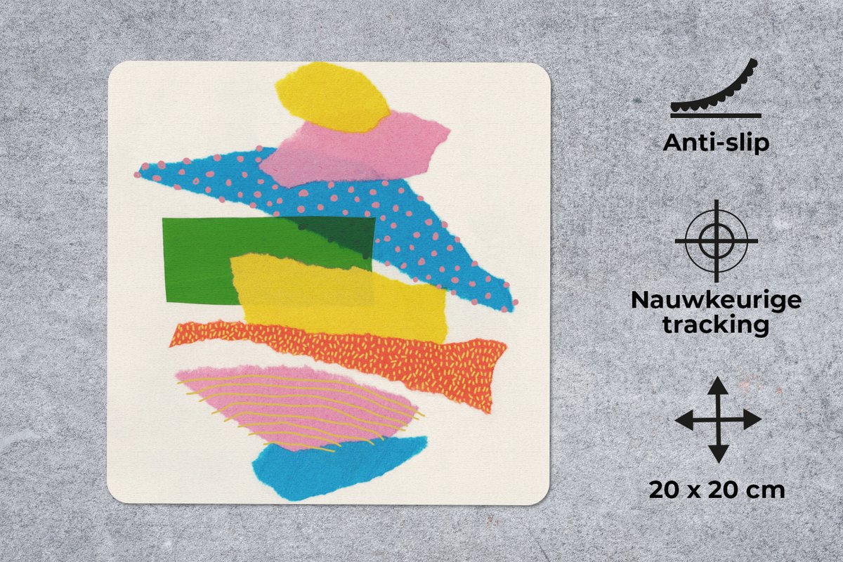 Muismat 20x20 cm - Mousepad Abstract - Kunst - Vormen - Regenboog - Muismatten
