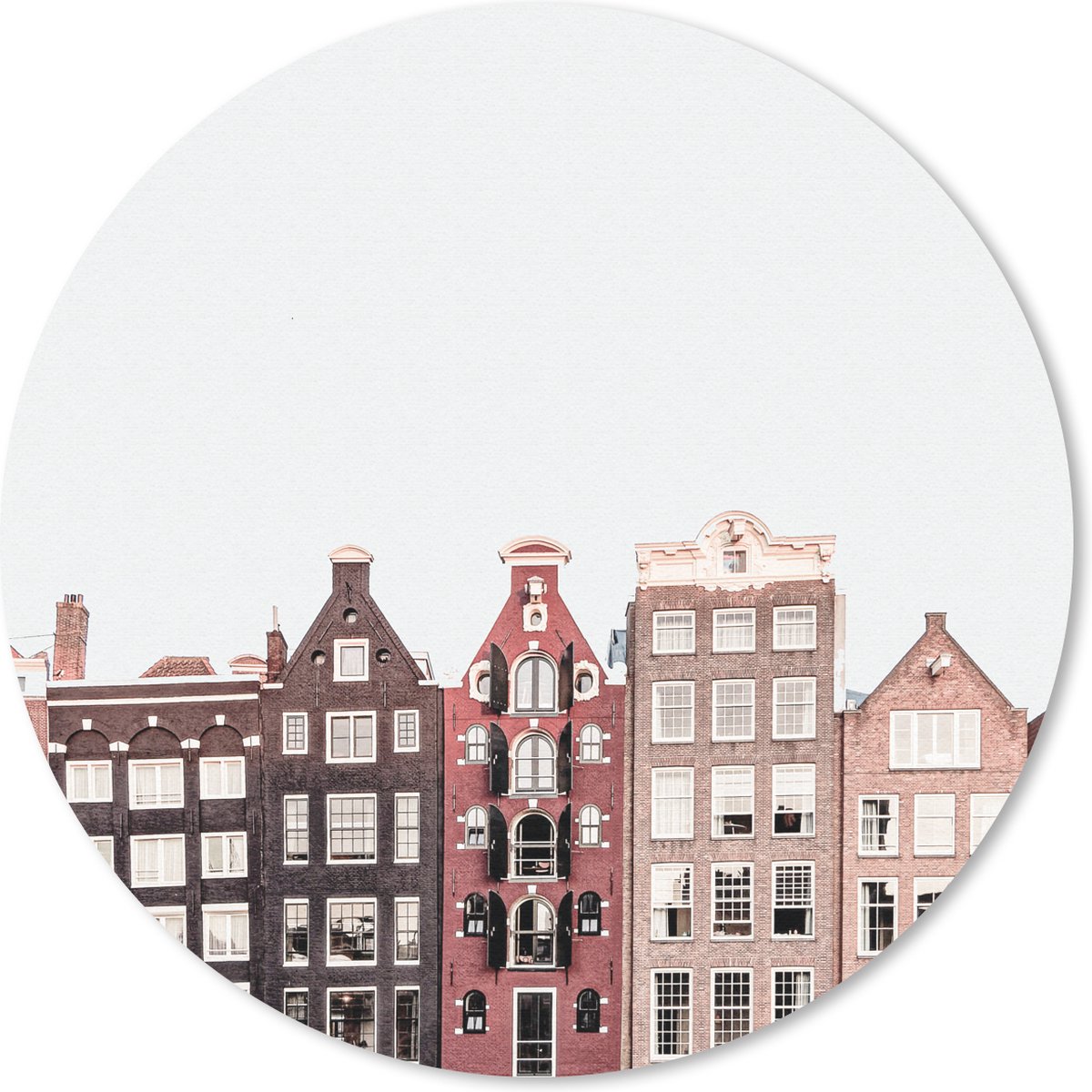 Muismat rond 30x30 cm - Mousepad Amsterdam - Architectuur - Huizen - Straat - Ronde muismatten