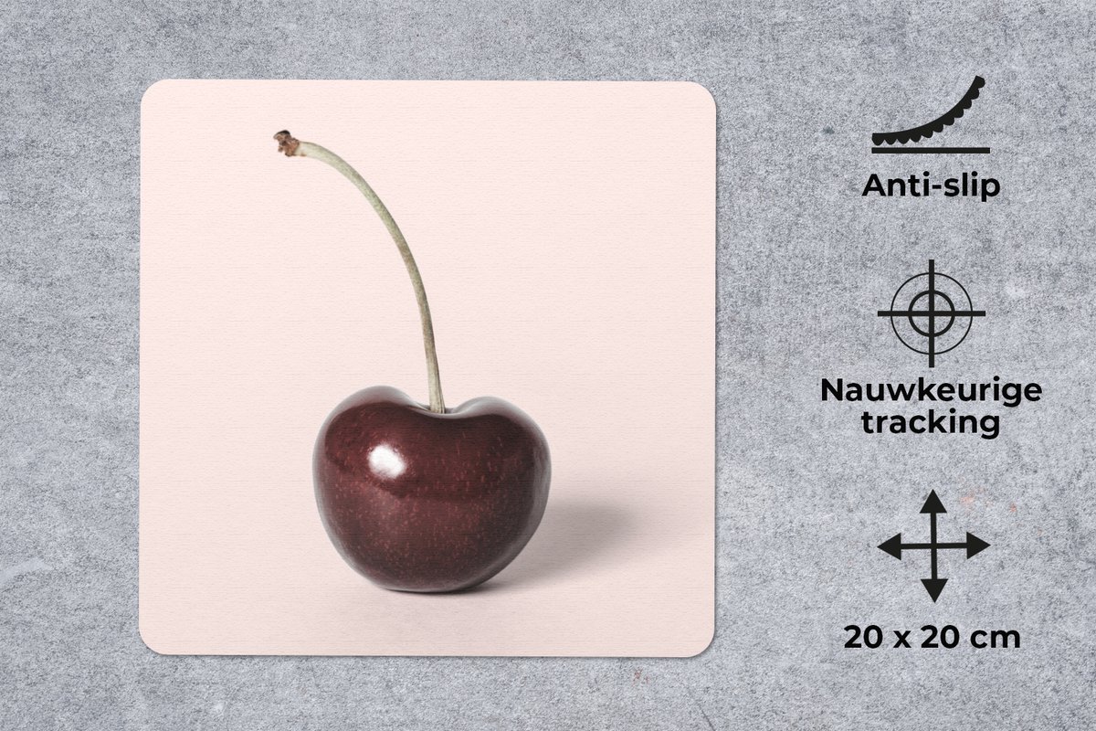 Muismat 20x20 cm - Mousepad Kers - Fruit - Rood - Stilleven - Muismatten