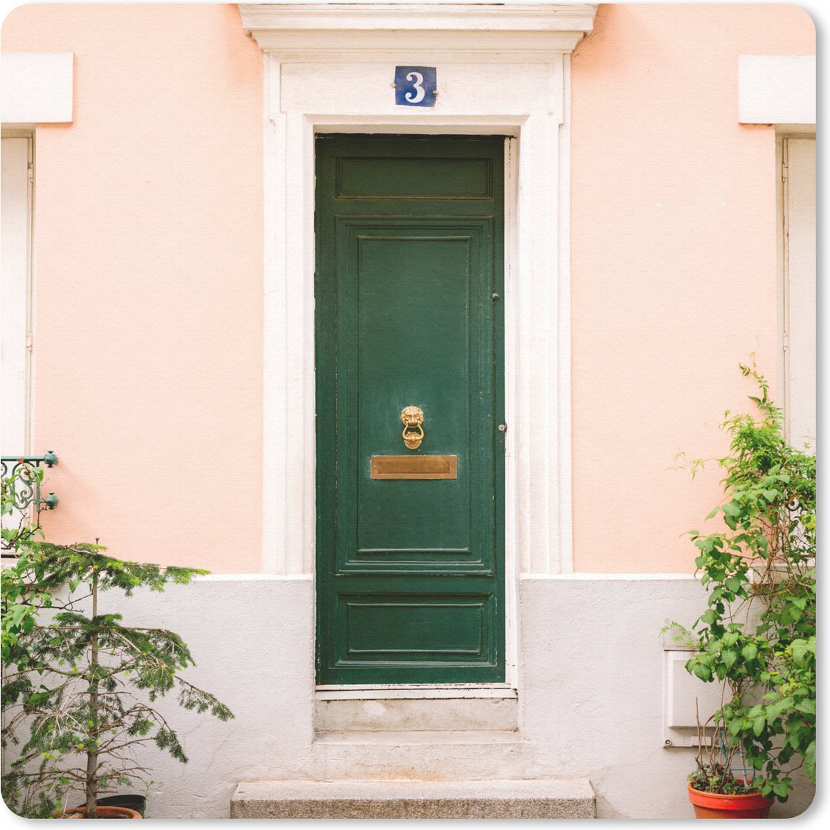 Muismat 30x30 cm - Mousepad Parijs - Groen - Deur - Pastel - Architectuur - Muismatten