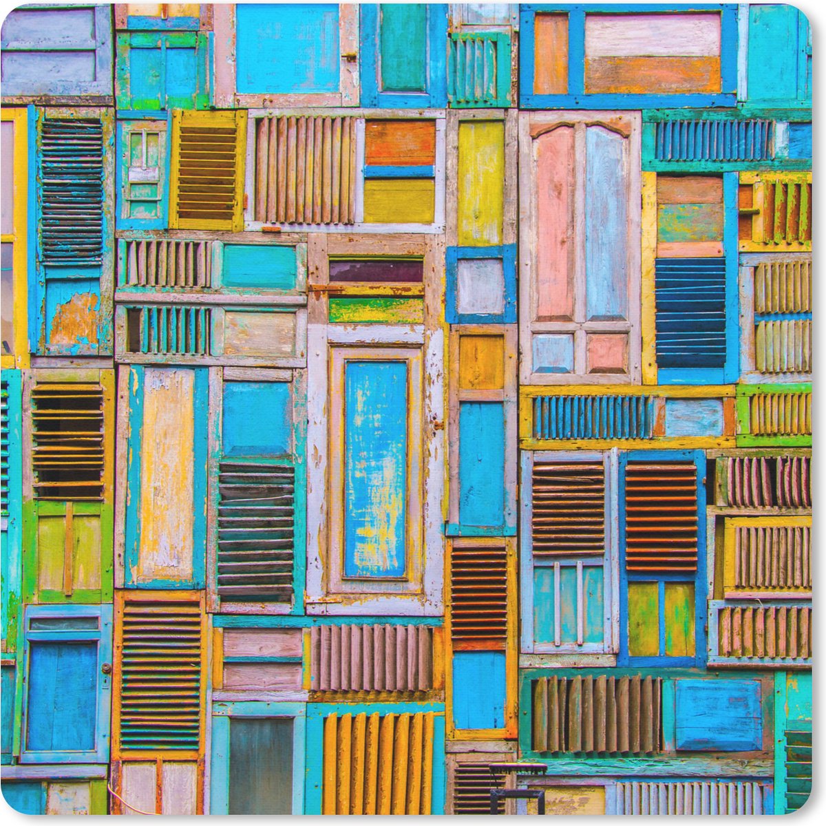 Muismat 20x20 cm - Mousepad Deuren - Blauw - Abstract - Architectuur - Neon - Muismatten