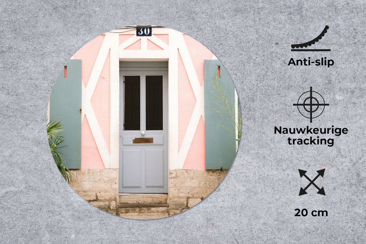 Muismat rond 20x20 cm - Mousepad Roze - Deur - Architectuur - Huis - Ronde muismatten