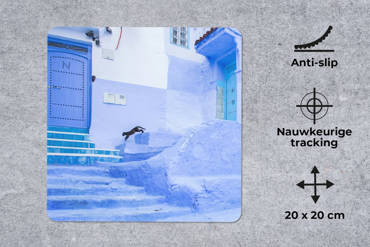 Muismat 20x20 cm - Mousepad Straat - Blauw - Deuren - Architectuur - Muismatten