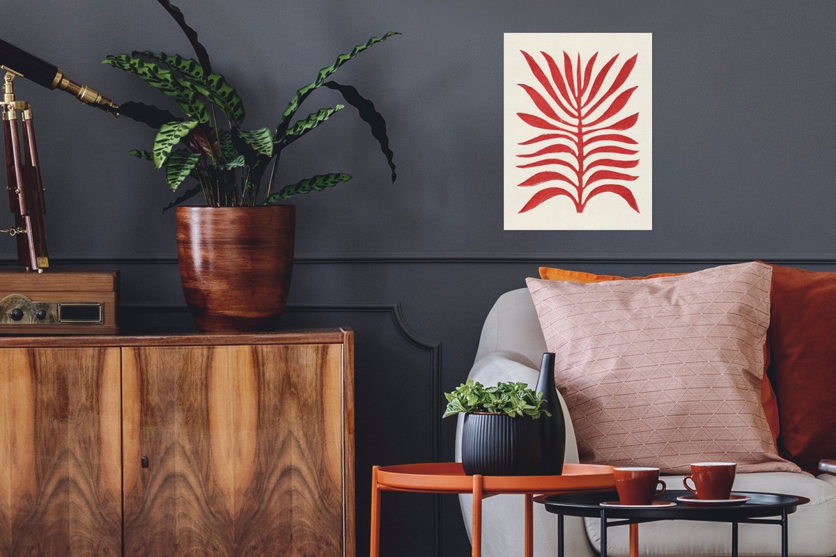 Poster Plant - Rood - Bladeren - Abstract - 30x40 cm