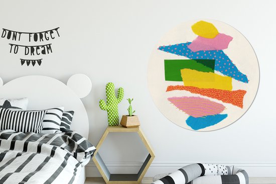 WallCircle - Stickers muraux - Cercle de papier peint - Abstrait - Art - Formes - Arc-en-ciel - 120x120 cm - Cercle mural - Autocollant - Papier peint autocollant rond XXL