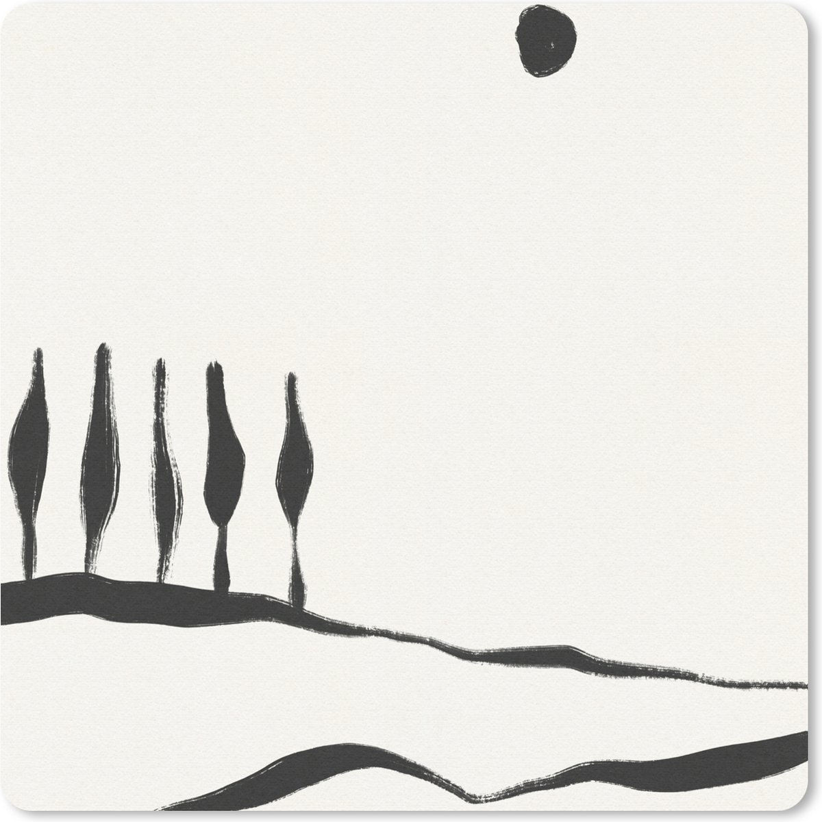Muismat 20x20 cm - Mousepad Landschap - Abstract - Zwart - Wit - Muismatten