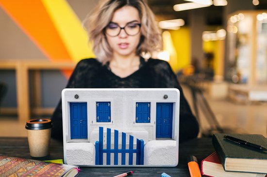Laptop sticker - 12.3 inch - Huis - Architectuur - Blauw - Wit - 30x22cm - Laptopstickers - Laptop skin - Cover