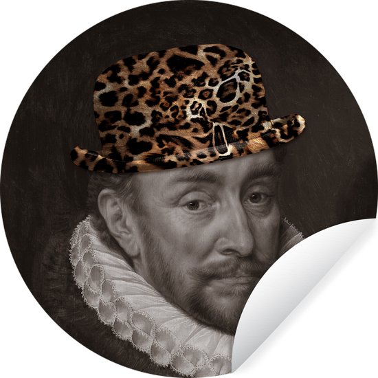 Foto: Wallcircle muurstickers behangcirkel willem van oranje hoed panterprint 100x100 cm muurcirkel zelfklevend ronde behangsticker xxl