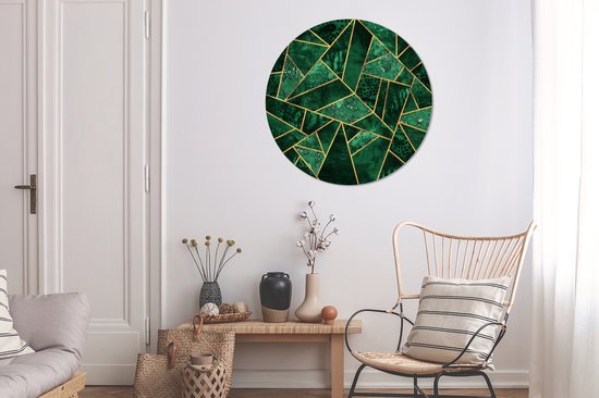 WallCircle - Stickers muraux - Papier Peint Cercle - Emeraude - Or - Abstrait - Motifs - 100x100 cm - Wall Circle - Auto Adhésif - Rond Papier Peint Autocollant XXL