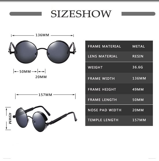 Fler® - Retro Steampunk Zonnebril - Sunglasses - Zonnebril met UV400 en polarisatie filter - Goudkleurige montuur, Zilverkleurige glazen van Fler — afbeelding 4