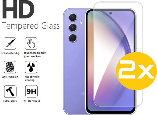 HD Tempered Glass screenprotector 2 stuks, krasbestendig, touchscreen werkt goed, anti-vlekken, oleofobische coating, 9H Hardheid, extra sterk.