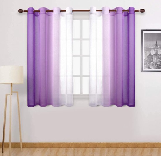 Voilages semi-transparents à oeillets en aspect lin rideaux rideaux décoratifs pour salon chambre chambre d'enfant lot de 2 (violet, h 160 x l 132 cm)