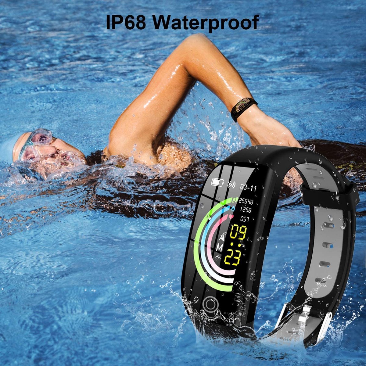 Tipmant Fitnesshorloge met hartslagmeter, slaapmonitor, stappenteller, smartwatch, fitnesstracker, fitnessarmband, waterdicht IP68, fitnesshorloge, polshorloge, sporthorloge voor dames, heren en