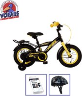 Volare Kinderfiets Thombike - 14 inch - Zwart/Geel - Met fietshelm & accessoires