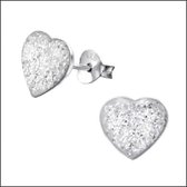 Aramat jewels ® - Zilveren glitter oorbellen hart transparant 925 zilver 9mm