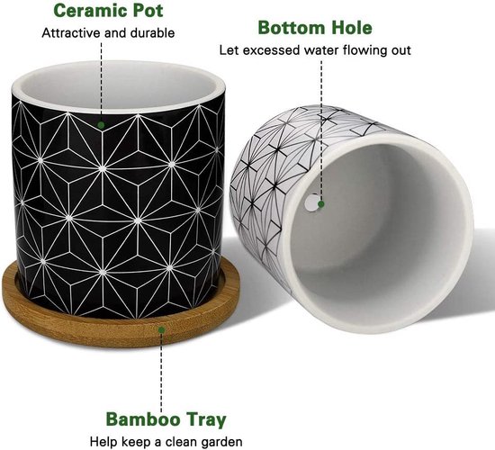 4 Stuks Bloempotten, 7,1 Cm Mini Keramische Vetplantenbakken Voor De Tuinbouw Met Bamboe Dienblad Voor Kleine Planten Bloemen Cactussen Huis Decoratie Geometrie 01 Zwart En Wit 4 Stuks Bloempotten, 7,1 Cm Mini Keramische Vetplantenbakken Voor De Tuinbouw Met Bamboe Dienblad Voor Kleine Planten Bloemen Cactussen Huis Decoratie Geometrie 01 Zwart En Wit