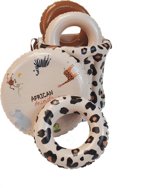 Swim Essentials - Speelzwembad met panterprint - Zwembadje - Opblaasbaar - Glijbaan - Sproeier - Kinderen - Jongens - Meisjes - Baby - Peuter - PVC - beige - bruin