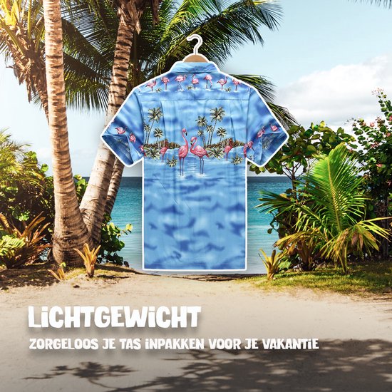 Hawaii Blouse Mannen - Shirt - Hemd - 100% Katoen - Overhemd Heren Korte Mouw - Made in Hawaii "Flamingo in het Water" Maat M