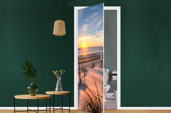 Sticker pour porte Plage - Mer - Dune - Coucher de soleil - Paysage - 90x235 cm - Affiche de porte