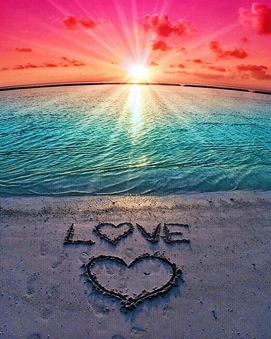 *** Peinture de diamants Love Beach - Diamant Painting - Love Beach - 25 x 25 cm - de Heble® ***