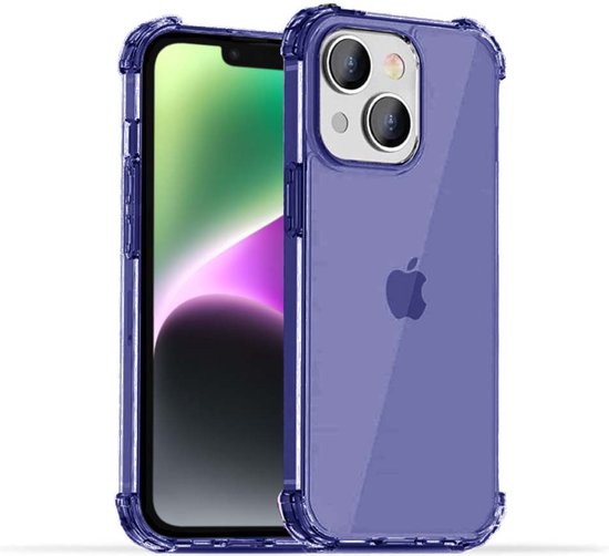 Smartphonica iPhone 14 transparant shockproof siliconen hoesje met stootrand - Donkerblauw geschikt voor iPhone 14