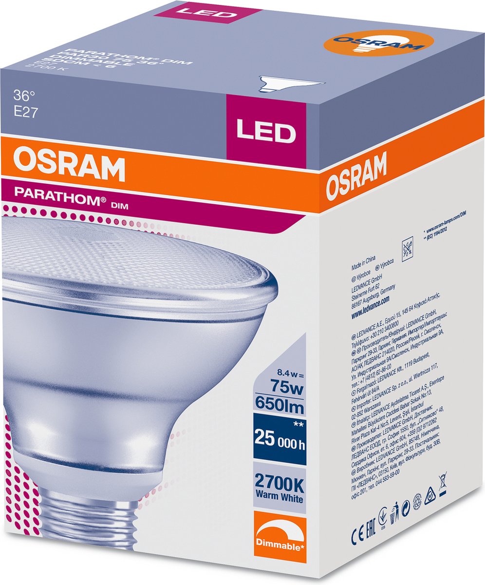 Tonen Kliniek privaat Osram Parathom PAR30 Advanced 8W E27 A+ Warm wit LED-lamp | bol.com