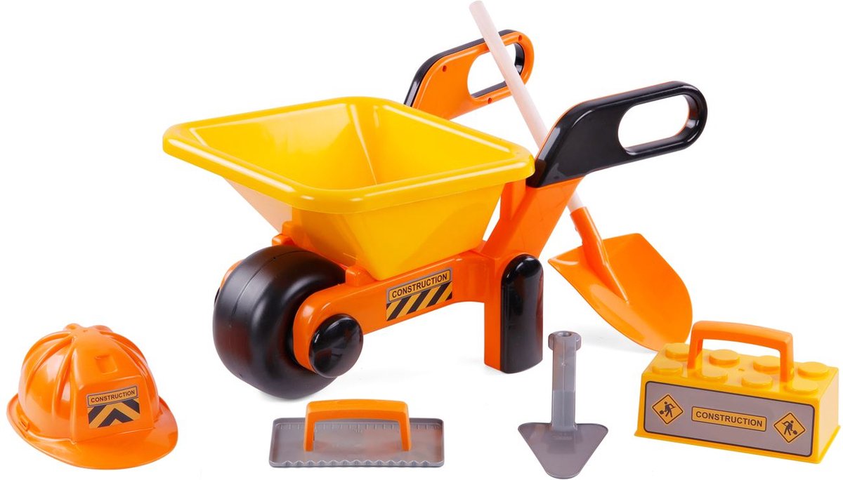 Bol.com Cavallino Kruiwagen Geel met Gereedschap en Helm, 6dlg. aanbieding