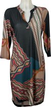 Angelle Milan - Travelkleding voor dames - print Zeeblauw/Beige/Rood - Ademend - Kreukherstellend - Duurzame zomerjurk - Maat M - in 5 maten!